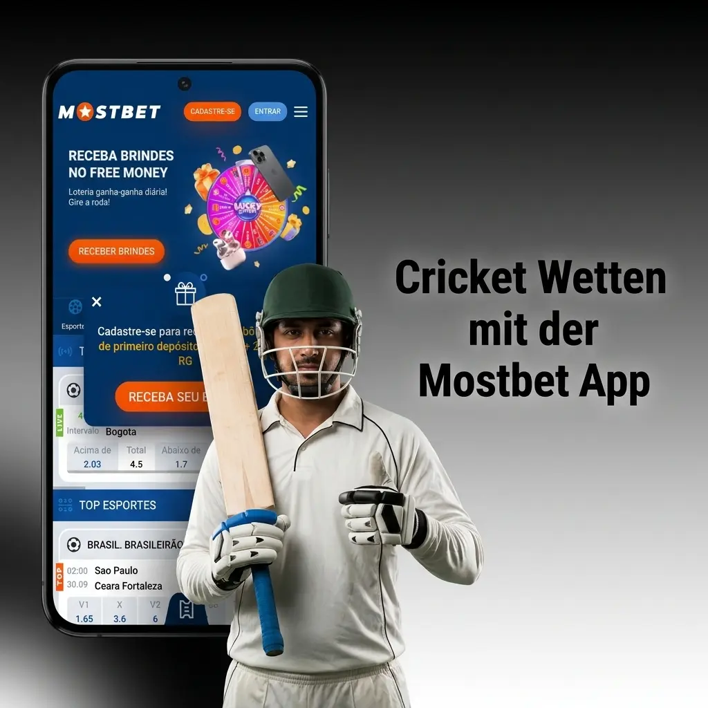 Mostbet App auf Smartphone mit Cricket-Wetten, Live-Märkten und App-Download für Android und iOS