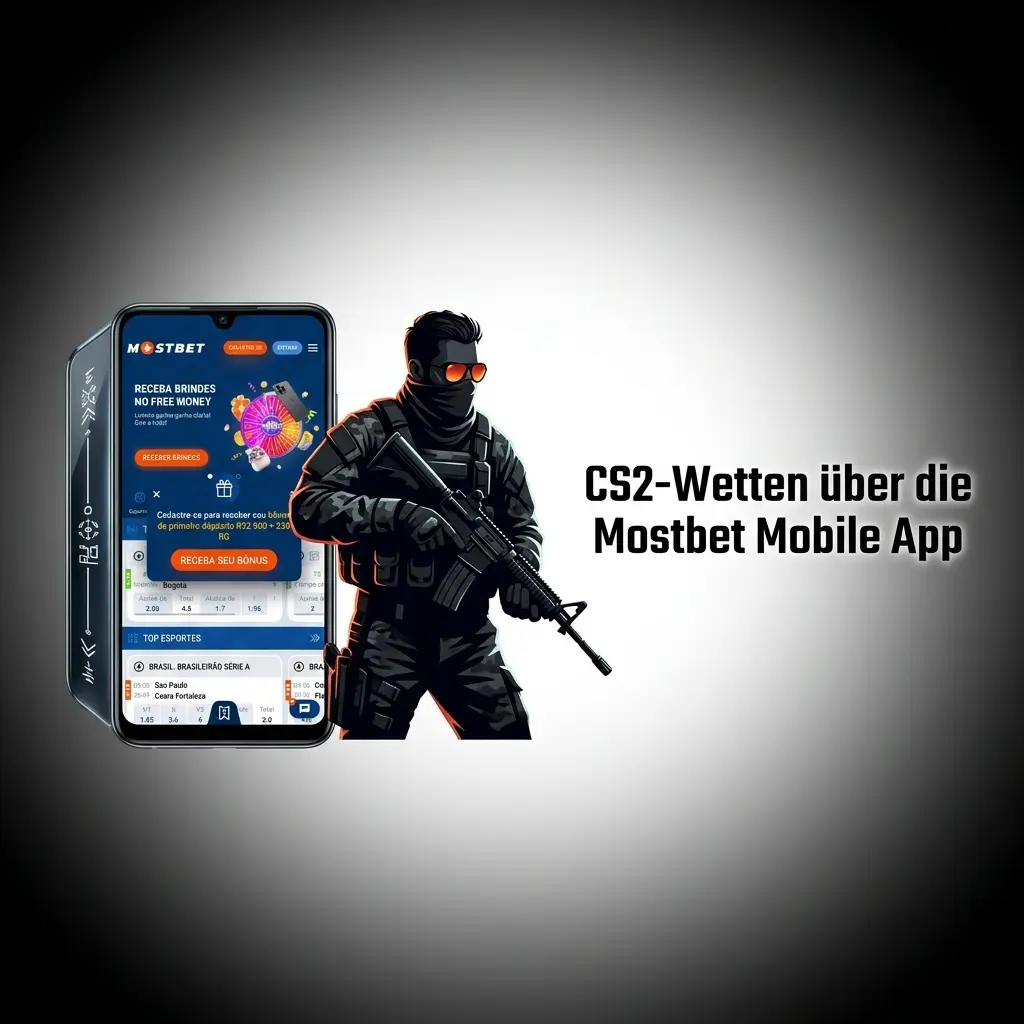 Mostbet Mobile App auf Smartphone mit CS2-Wettmarkt, Live-Wetten und Esports-Navigation