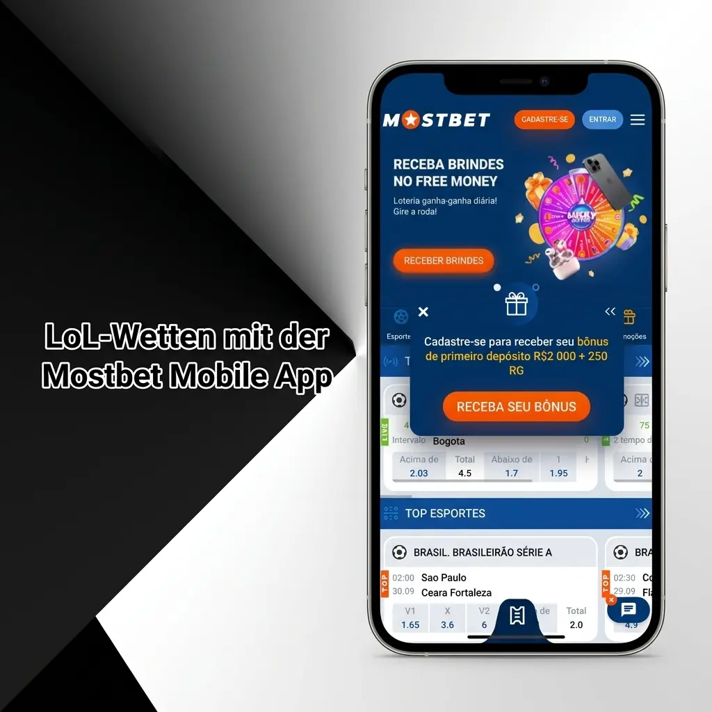 Mostbet Mobile App auf Smartphone mit League of Legends Esports-Wettmärkten und Live-Quoten