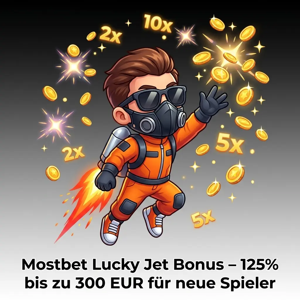 Mostbet Lucky Jet Willkommensbonus 125% bis 300 EUR plus 250 Freispiele für neue Spieler