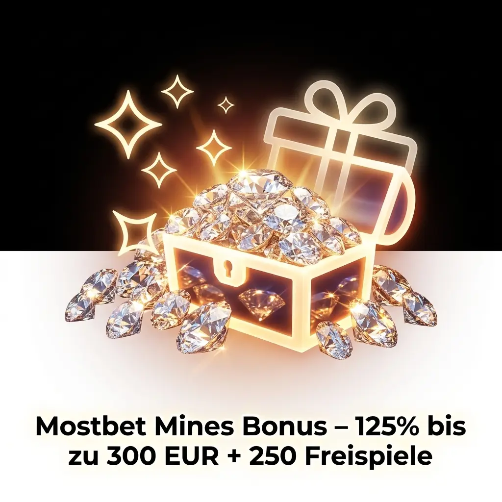 Mostbet Willkommensbonus 125% bis 300 EUR und 250 Freispiele für Casino und Mines