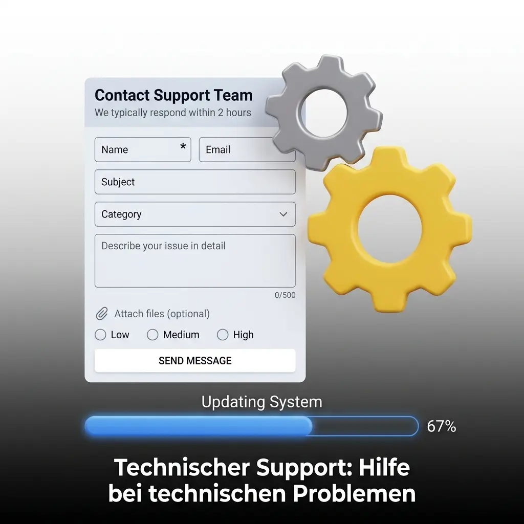 Technischer Support per Live-Chat und E-Mail für Anmeldeprobleme, Zahlungsfehler und App-Störungen rund um die Uhr